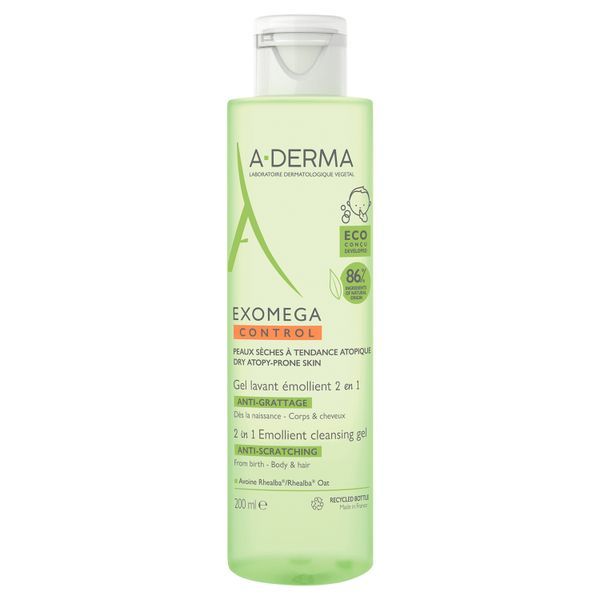 фото упаковки A-Derma Exomega смягчающий очищающий гель 2 в 1 для тела и волос