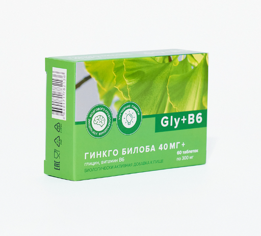 Гинкго билоба 40мг + глицин и витамин B6 ТМ, таблетки, 60 шт.